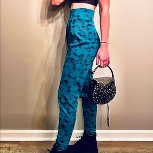 Vintage 80s High Waist Teal/Black Print Leggings